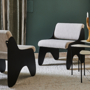 Fauteuil Aphrodite en acier et tissu, design contemporain pour un intérieur moderne, Atelier Héphaïstos.