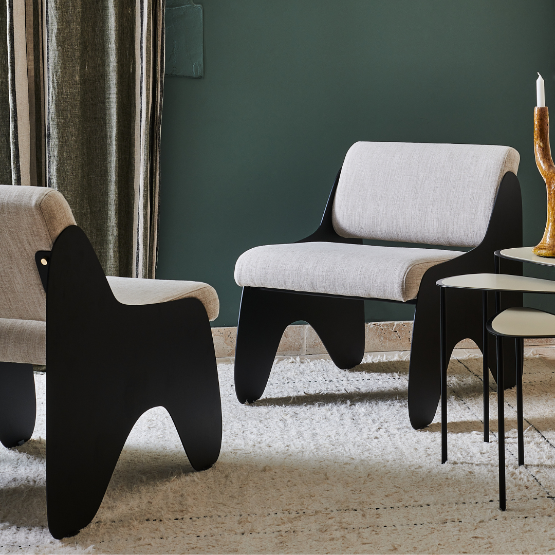 Fauteuil Aphrodite en acier et tissu, design contemporain pour un intérieur moderne, Atelier Héphaïstos.